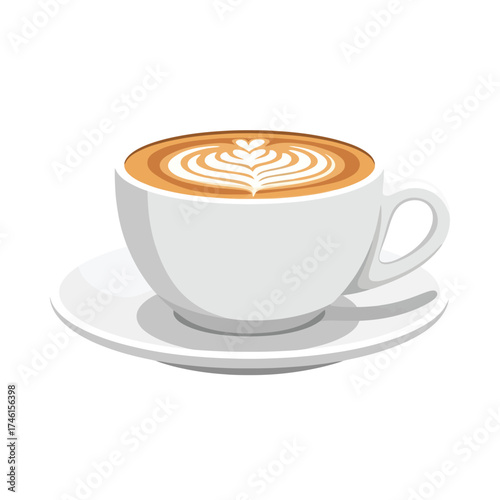 Enjoy a delicious cup of latte with latte art in a white cup today