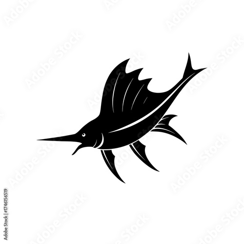 Silhouette of a marlin fish on transparent background