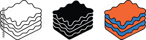 Layered Lasagna Food Icon Set, Outline, Glyph, and Color