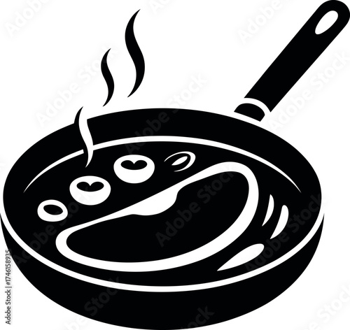 Silhouette of an omelette cooking in a pan
