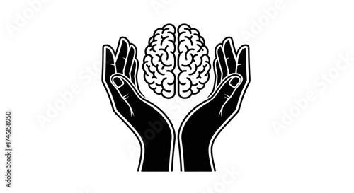 Brain in Hands Icon – Mental Health Mind Care Symbol