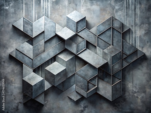 Abstract geometric shapes on a gray background