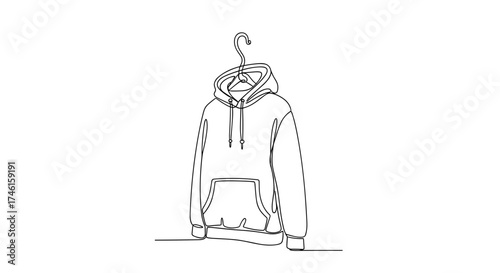 Hoodie on coat hook in minimalist line art style