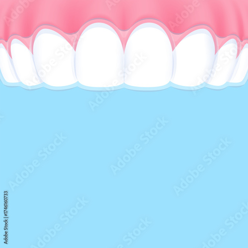 Upper teeth (Essix retainer) - Text box banner (square) illustration vector design. Dental care concept.