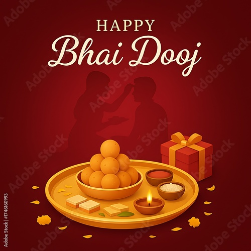 Traditional Bhai Dooj festival greeting vector design with Indian brother and sister