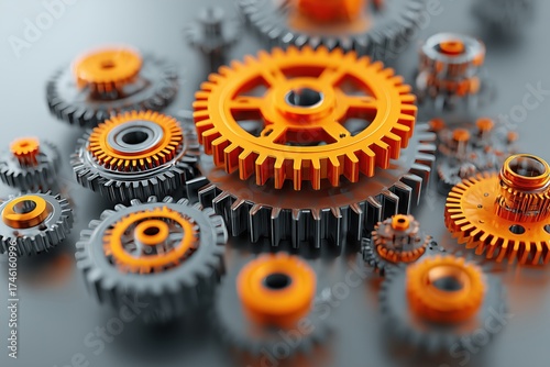 Colorful Gears Arrangement with Artistic Effects for Mechanical or Industrial Themes
