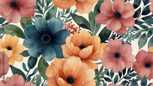 Watercolor floral pattern.