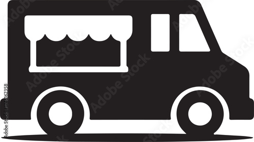 a simple black silhouette of a food truck icon