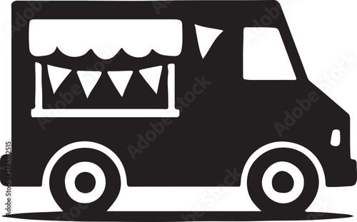 a simple black silhouette of a food truck icon