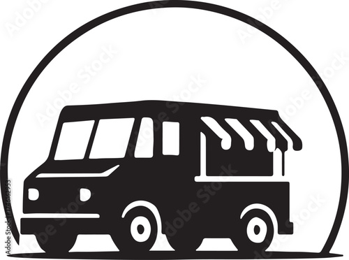 a simple black silhouette of a food truck icon