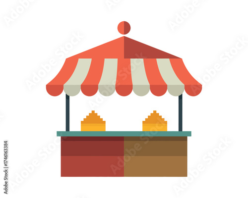 Isolated flat design vector icon of a carnival food stall or fairground concession stand