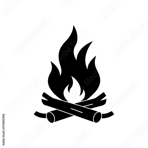 A campfire with logs fire on transparent background silhouette