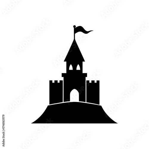 Silhouette castle tower on transparent background