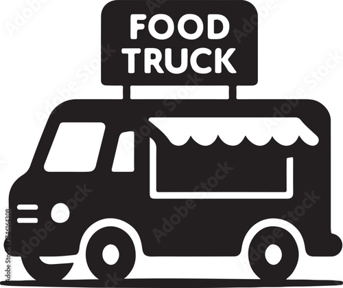 a simple black silhouette of a food truck icon