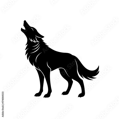 Silhouette howling wolf on transparent background
