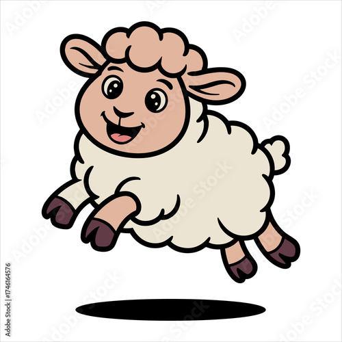Cute Jumping Sheep Illustration, Happy Cartoon Sheep Character, Funny Farm Animal Vector.