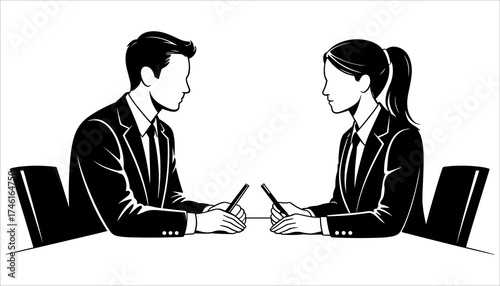 Business Meeting Illustration, Professional Discussion Vector, Corporate Team Conversation