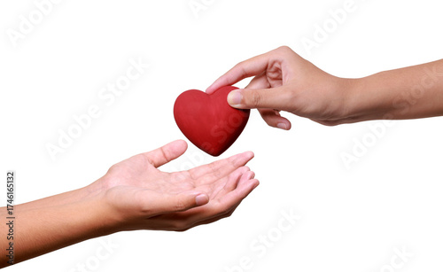 Woman hands giving a red heart, health care, organ donation, family life insurance, world heart day, world health day, praying concept. clipping path. © chathuporn
