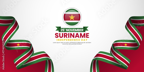 Suriname independence day banner background 25th november design element with waving ribbon flag