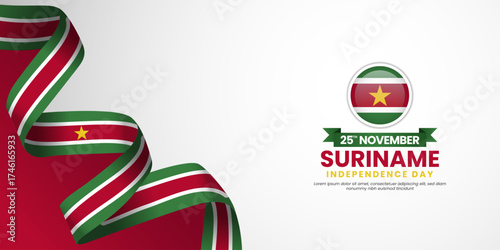 Suriname independence day banner background 25th november design element with waving ribbon flag