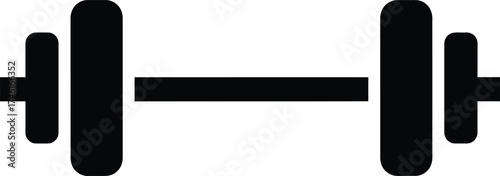 Simple black silhouette of a barbell with weights on a white background for fitness and exercise concepts