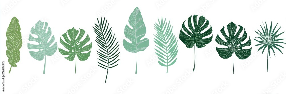 Obraz premium Array Of Green Leaves Isolated On White Background Botanical Decorative Elements For Design Nature Concept