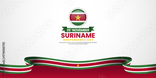 Suriname independence day banner background 25th november design element with waving ribbon flag