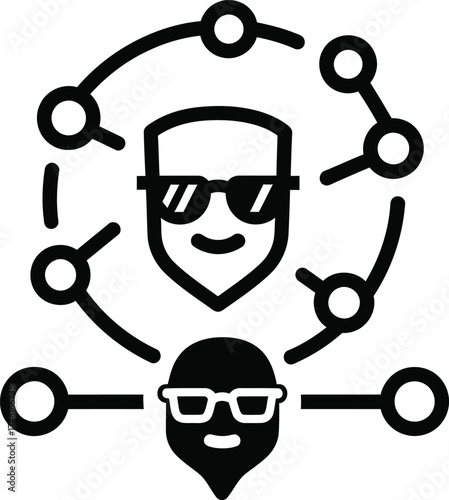 Digital identity protection and secure network connections with a stylized person and shield icon