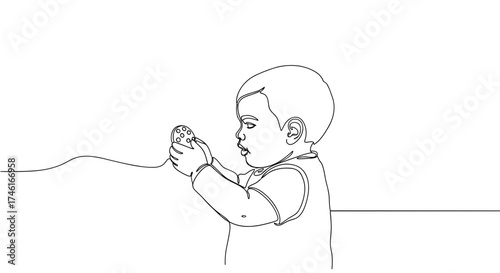 Toddler reaching for cookie in minimalist line art style