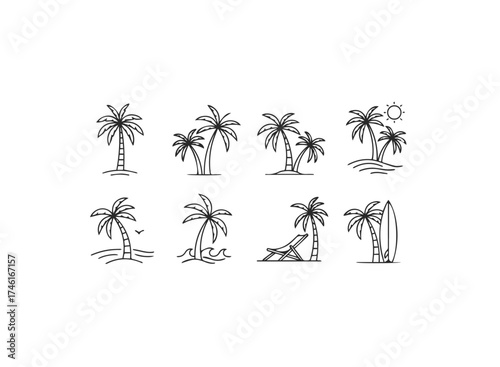 Collection of handdrawn palm tree icons