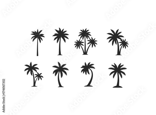 Collection of black palm tree silhouettes