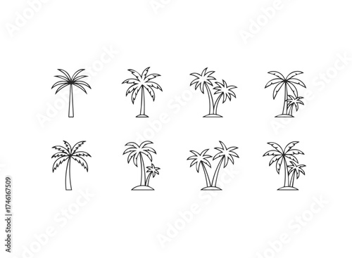 Collection of handdrawn palm tree icons