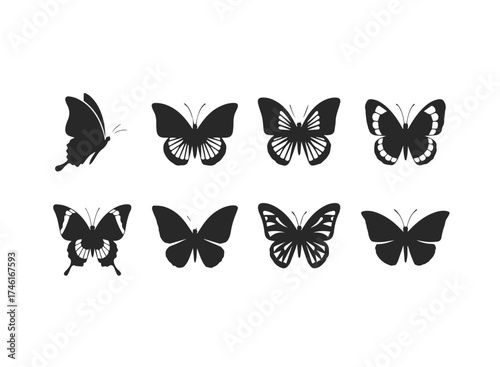 Set of black butterfly silhouettes