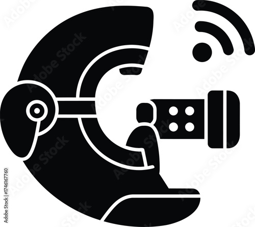 Modern medical scanner with patient and wireless technology symbol for advanced healthcare diagnostics