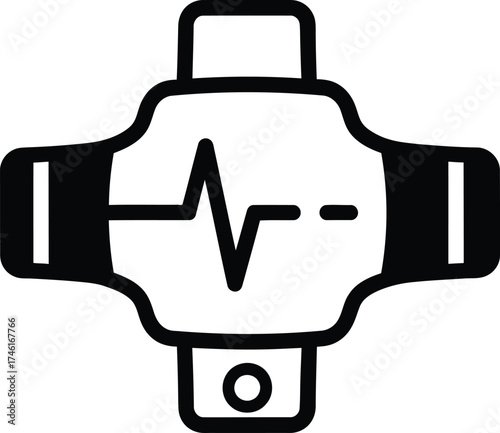 Modern smartwatch with a heart rate monitor display showing a healthy pulse line