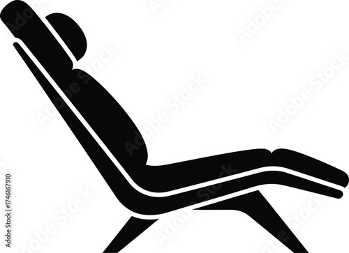 Modern black silhouette of a lounge chair with headrest on white background