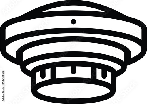 Modern black and white line art icon representing a smoke detector on a white background