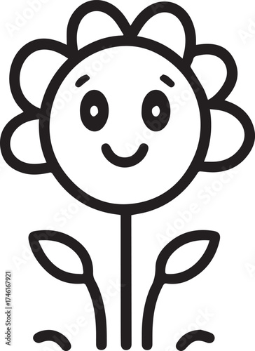 Cute smiling flower cartoon illustration with happy cheerful expression design