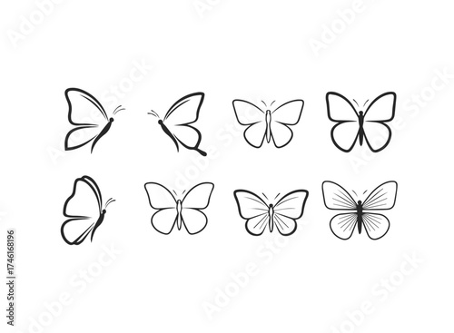 Set of handdrawn butterfly outlines