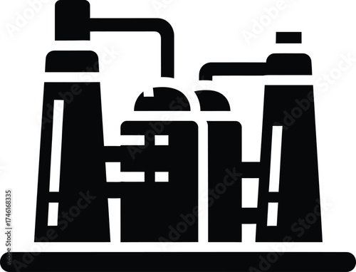 Industrial factory complex with smokestacks and pipelines representing manufacturing and production processes