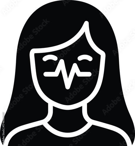 Icon representing a woman with a heartbeat line inside her head symbolizing stress management and mental well being