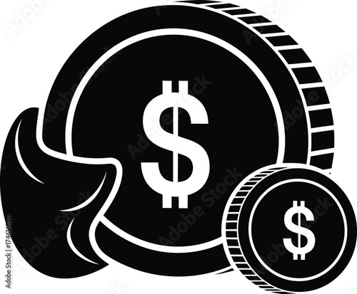 Hand holding a large coin with a dollar sign and a smaller coin nearby