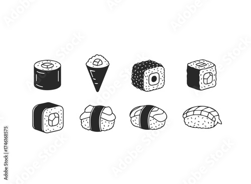 Sushi icons with hand drawn style