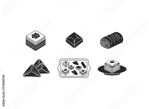 Collection of baklava pastry icons