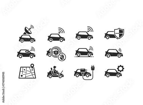 Set of autonomous car icons