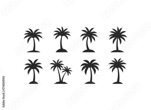 Set of black palm tree icons