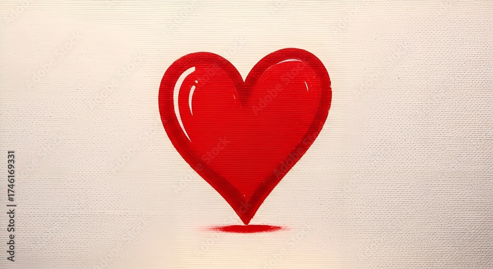 Fototapeta premium A simple red heart drawn on canvas, isolated on clean background