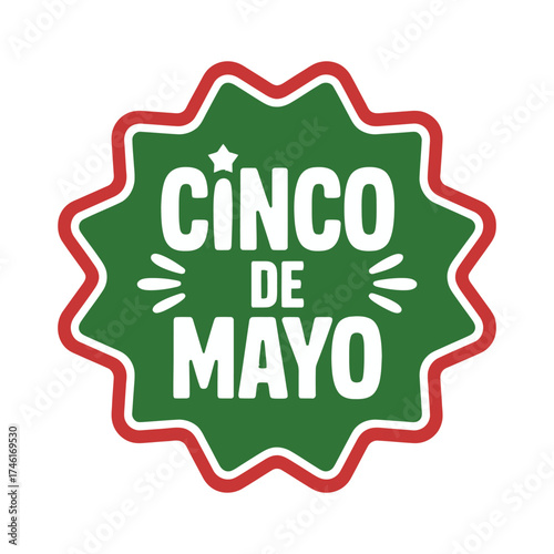 Festive cinco de mayo celebration graphic with starburst shape and bold text