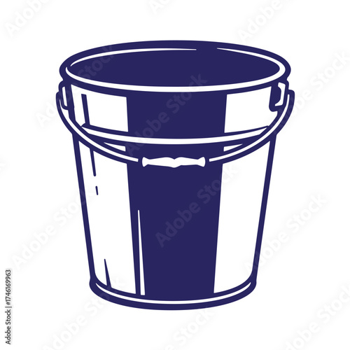 A vintage illustration of a simple bucket with a handle in dark blue color