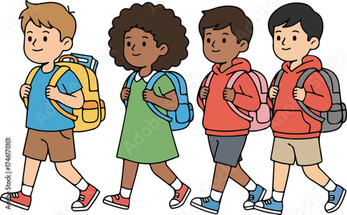 Kids Walking to School with Backpacks Back to School Concept